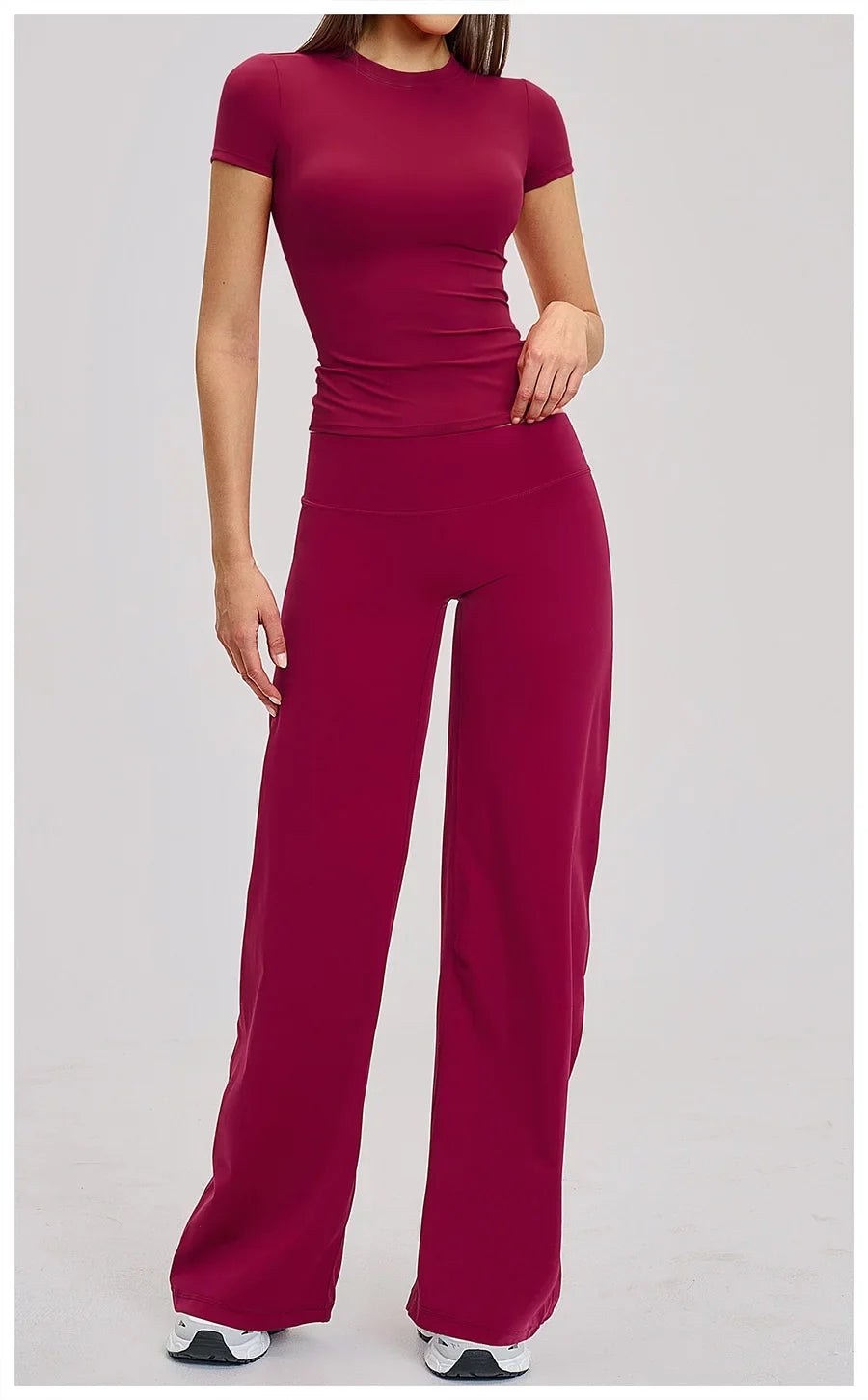 Yoga Set 2 Pieces Women Fitness Sportswear Gym Loose wide-leg pants Long-sleeved T-shirt Sports Crop Tops Tracksuit Workout Wear