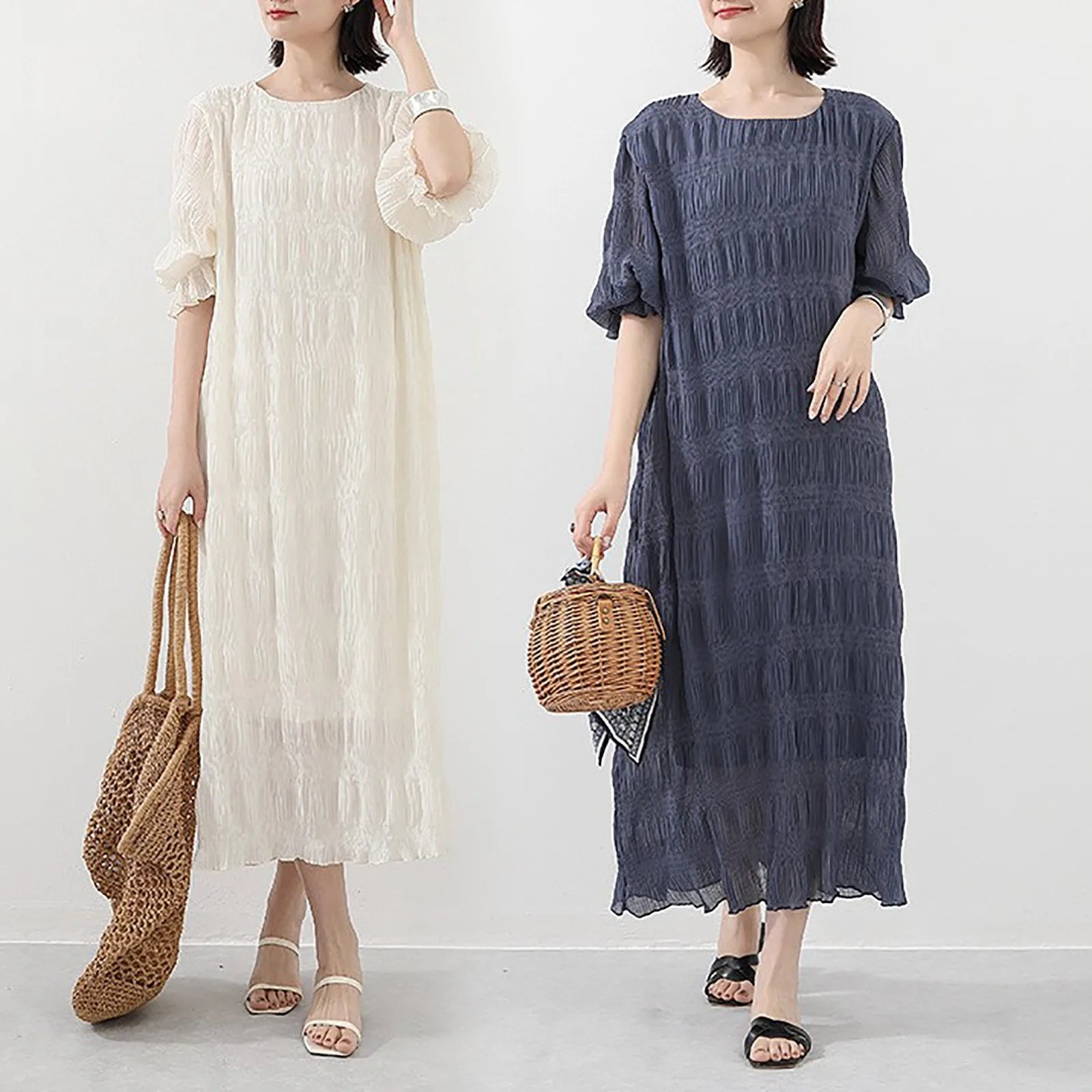 Long Dresses For Women Casual Summer Trendy Boho Style Pleated Cover Up Vestidos Daily Wear High Quality Elegant Maxi Dress