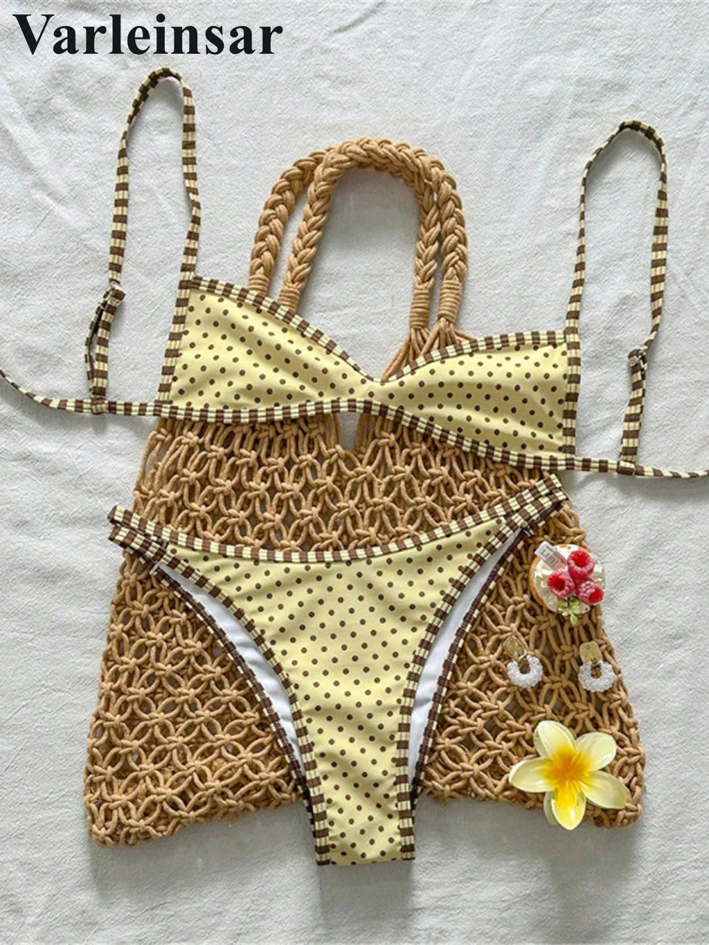 S - XL Polka Dot Bikini Female Swimsuit Women Swimwear Two-Pieces Bikini Set Padded High Leg Cut Bather Bathing Suit Swim V8181