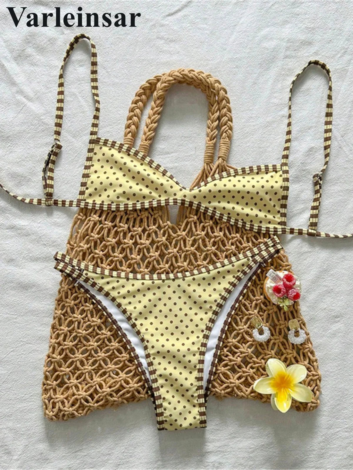 S - XL Polka Dot Bikini Female Swimsuit Women Swimwear Two-Pieces Bikini Set Padded High Leg Cut Bather Bathing Suit Swim V8181