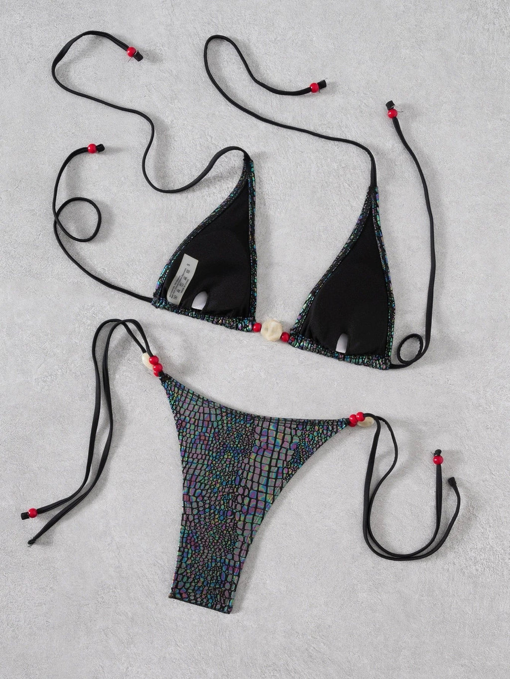DEKA Beaded Snake Skin Bikini Set Halter Strappy Female Swimsuit Women Swimwear Bikini Bather Bathing Suit Swim