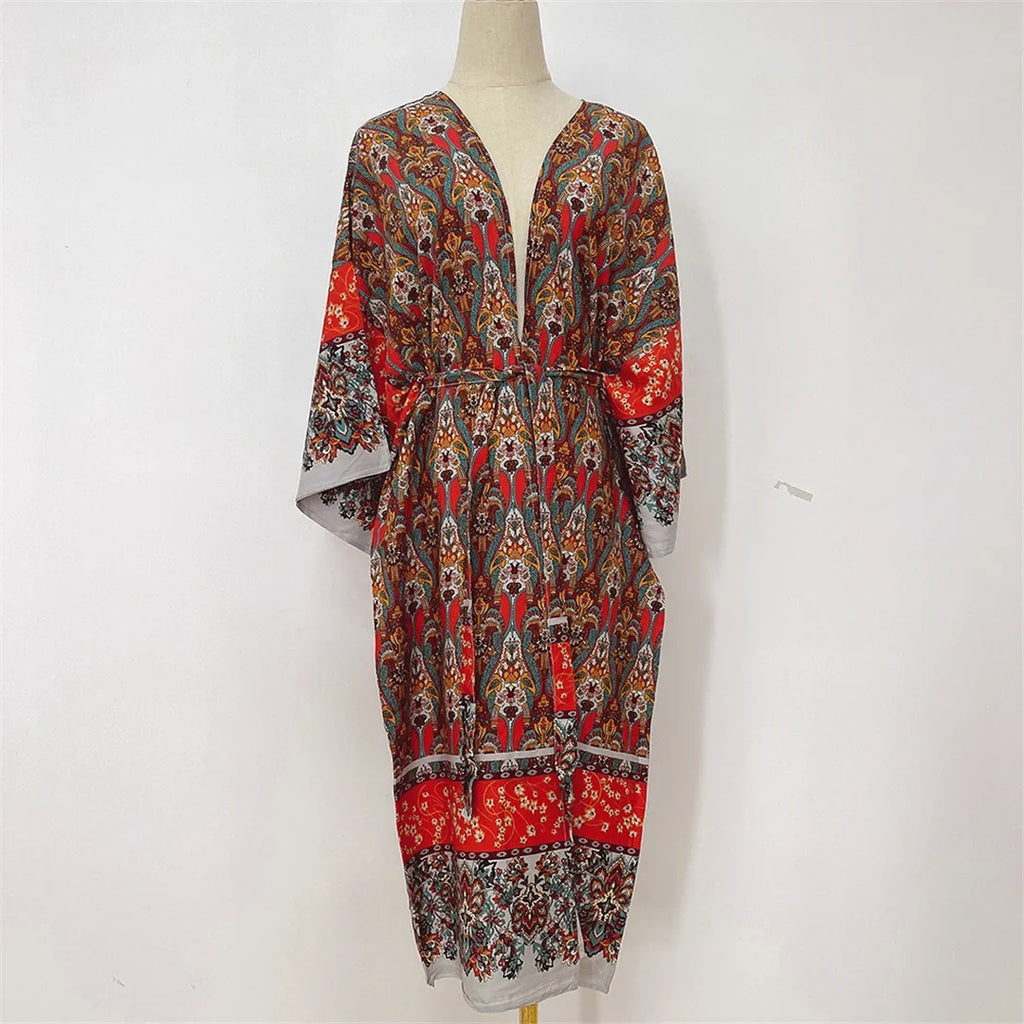 Printed Long Sleeve Crochet Knitted Cardigan Tunic Beach Cover Up Cover-ups Beach Dress Beach Wear Beachwear Female Women K7203