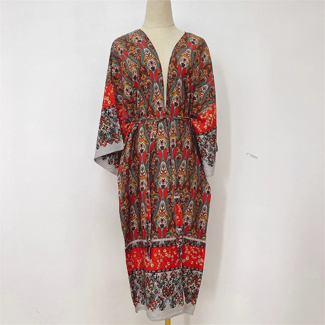 Printed Long Sleeve Crochet Knitted Cardigan Tunic Beach Cover Up Cover-ups Beach Dress Beach Wear Beachwear Female Women K7203