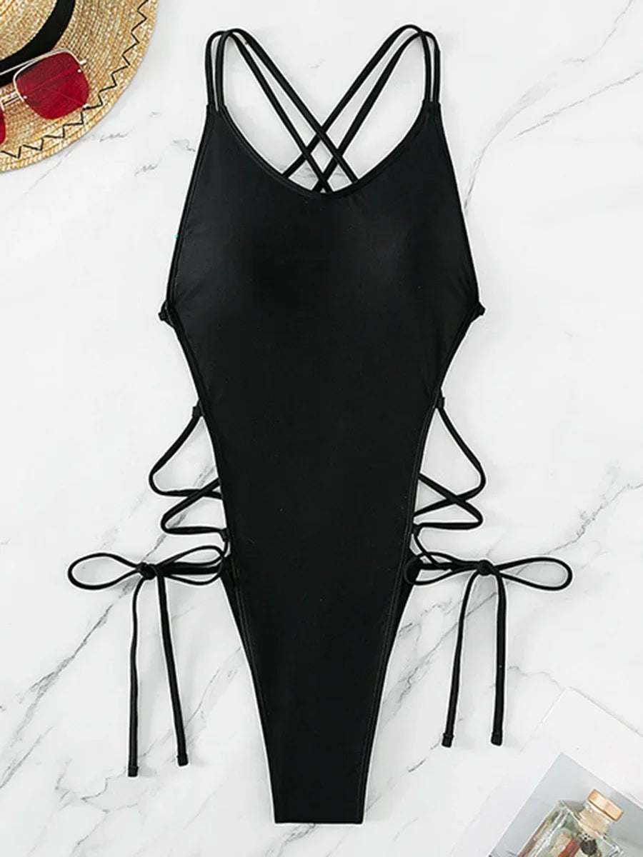 2025 Sexy Criss Cross Backless Female Swimwear One Piece Swimsuit Women Monokini High Leg Cut Bather Bathing Suit Swim Beachwear