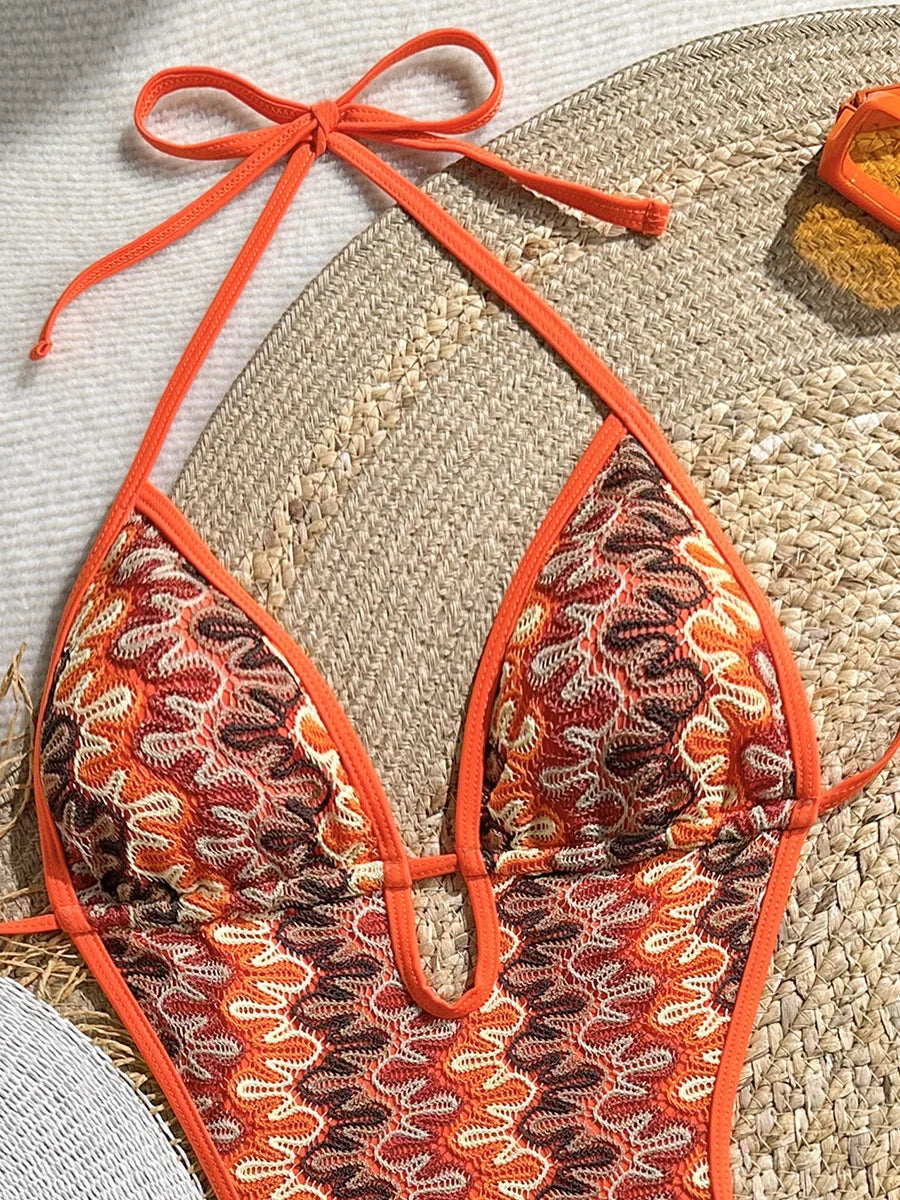 Printed Halter V Neck One Piece Swimsuit Women Swimwear Female Backless Monokini High Leg Cut Bather Bathing Suit Swim Bodysuit