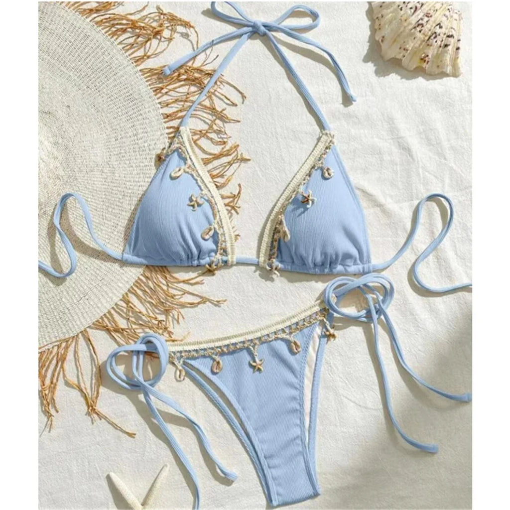 New Splicing Halter Strappy Brazilian Bikini Women Swimwear Female Swimsuit Two-Pieces Bikini Set Bather Bathing Suit Swim V6024