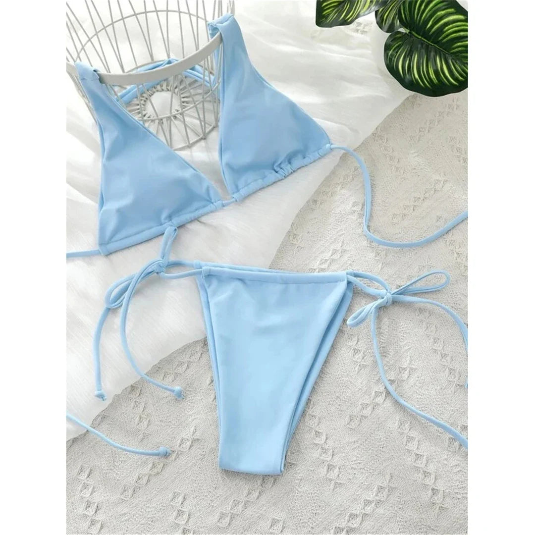 Sexy 11 Color Halter Mini Micro Thong Bikini Female Swimsuit Women Swimwear Two-pieces Bikini set Bather Bathing Suit Swim V4064