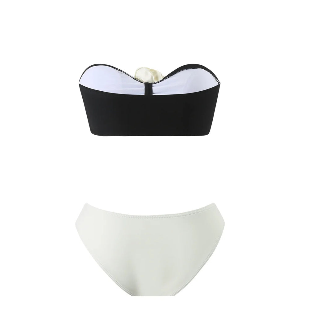 Sexy 3D Flowers Bandeau With Skirt Bikini Female Swimsuit Women Swimwear Three-Pieces Bikini Set Bather Bathing Suit Swim V5706