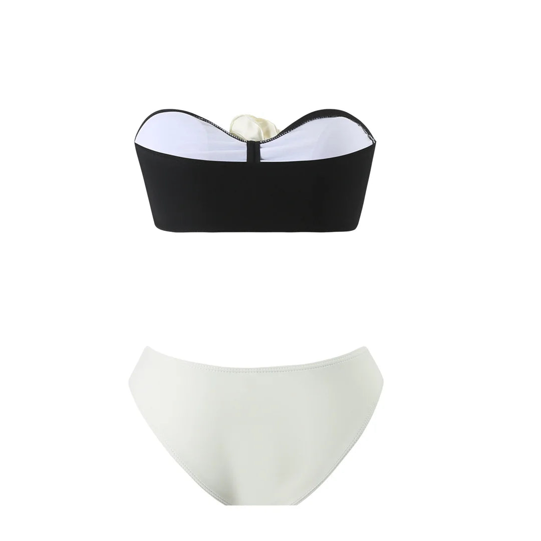 Sexy 3D Flowers Bandeau With Skirt Bikini Female Swimsuit Women Swimwear Three-Pieces Bikini Set Bather Bathing Suit Swim V5706