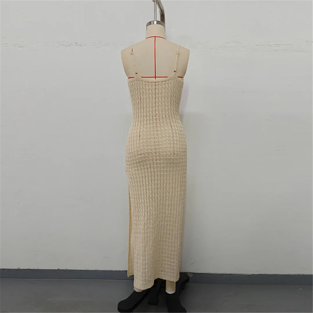 V Neck Sleeveless Hollow Out Crochet Knitted Tunic Beach Cover Up Cover-ups Beach Dress Beach Wear Beachwear Female Women V7212