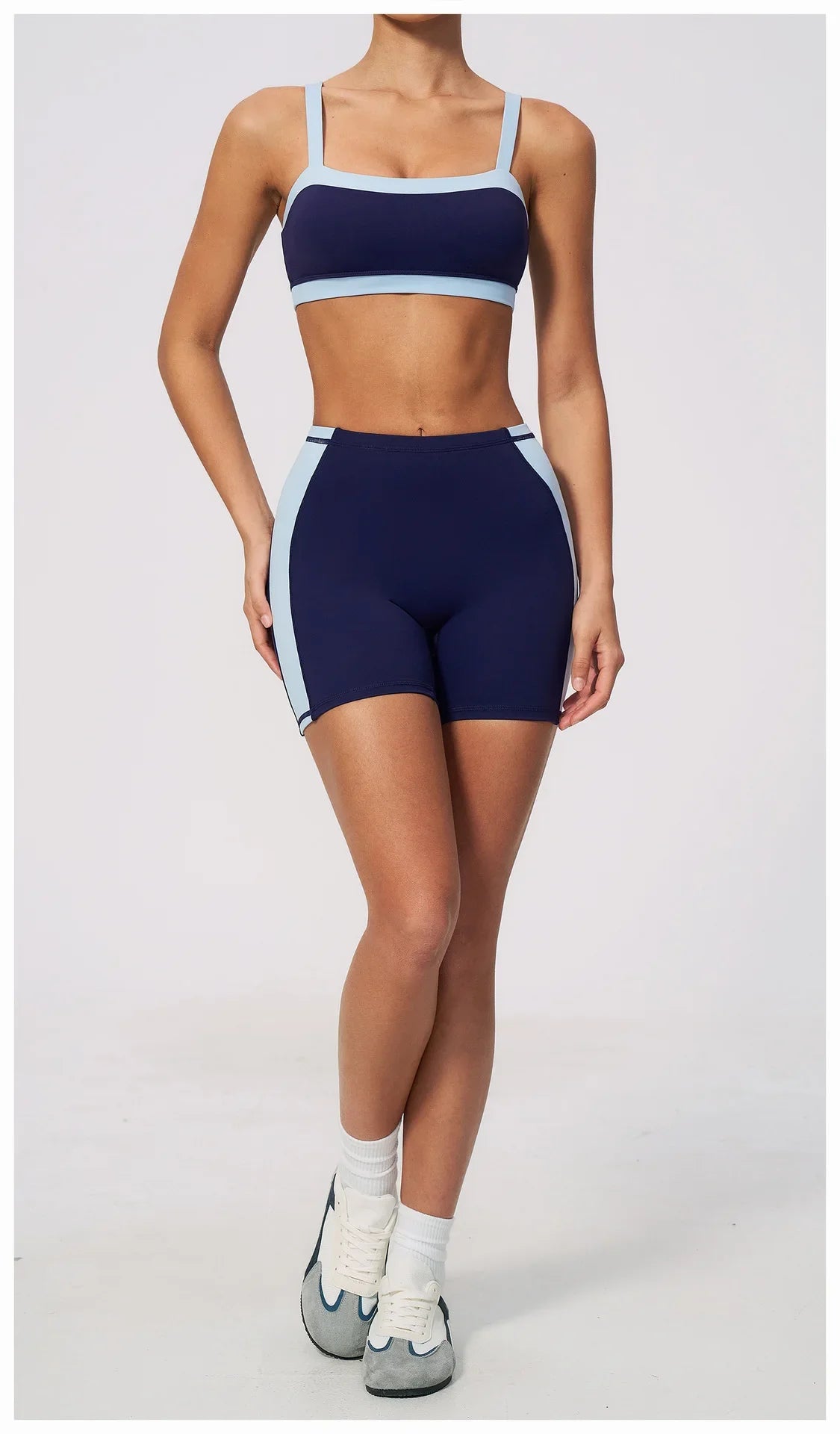 Summer Color Blocking Yoga Suit Women Shockproof Slim Sports Bra High Waist Hip Lift Shorts Gym Running Fitness Sets Tracksuit