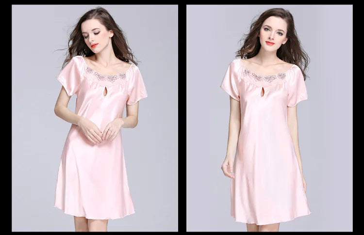 Women's Sleepwear Ice Silk Casual Silk Pajamas Women's Summer Sexy Short Sleeve Lace Pajamas Loungewear