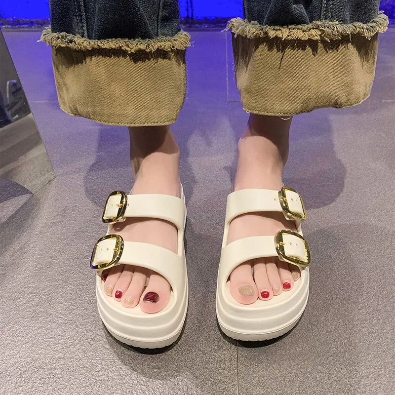 Women Platform Slippers Indoor Street Summer Shoes Solid Color Thick Sole Anti Slip Female Home Beach Slides Slip On Sandals