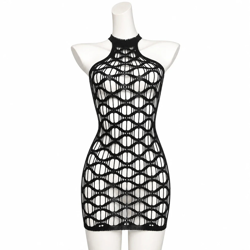 Sexy Cover Up Hollow Out Fishnet Dress without Inside Bikini Sets Summer Holiday Elastic Mini Bodycon Black Dress Free Size
