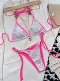 Zebra Print Halter micro Bikini 2025 women Bandeau String Swimsuit Female swimwear Neon Shiny bikini set Leopard Bathing Suit