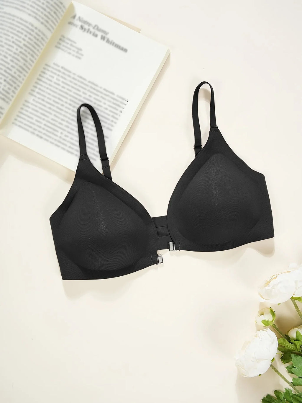 7 Pack Women's Sexy Bra Panties Set Front Closure Seamless Push-Up Wireless with Removable Padding Basic T-Shirt Lingerie