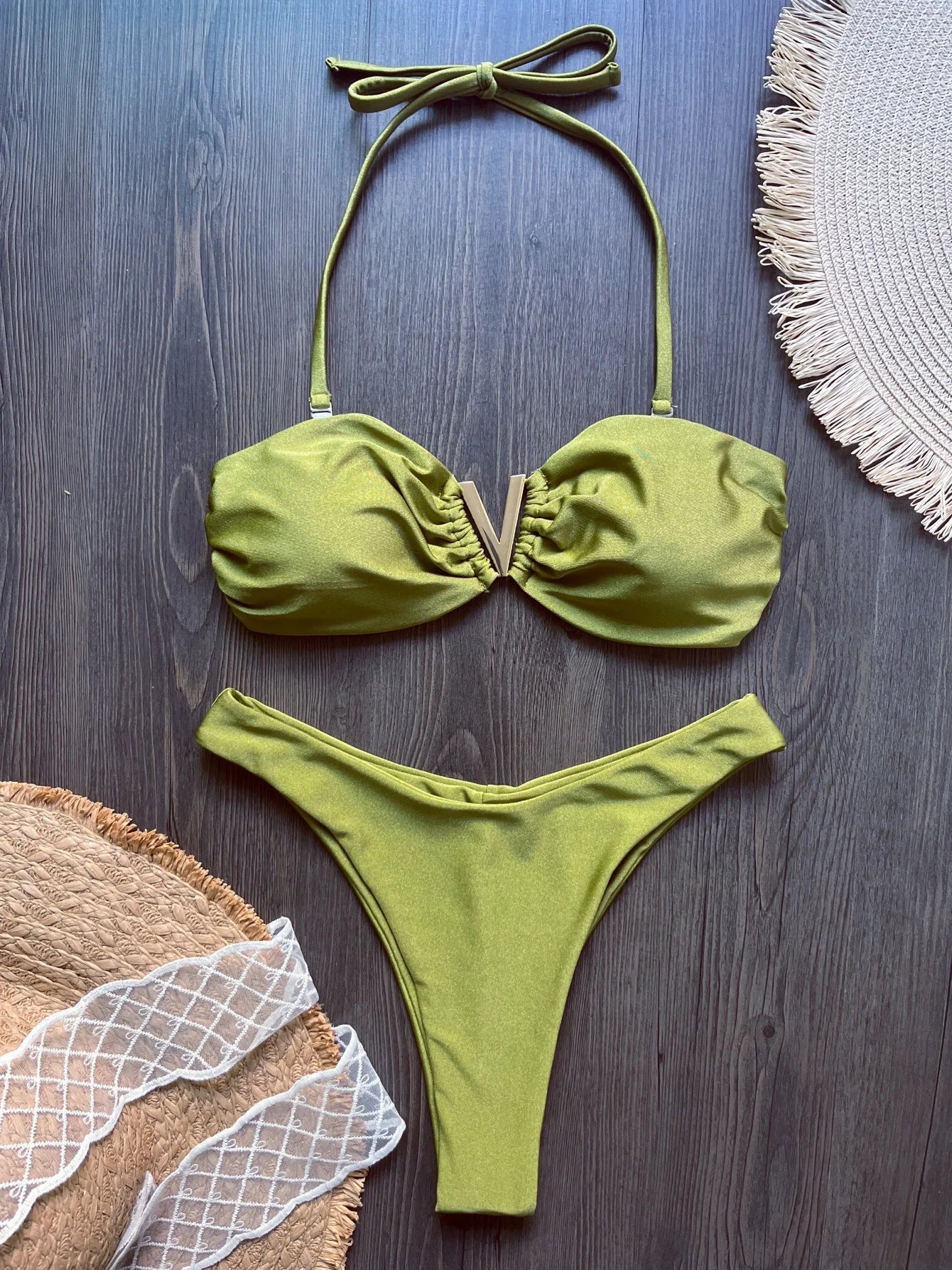 Sexy Brown Leopard Print Micro Bikini Women Metal V Neck Push Up High Waist Swimsuit 2026 Beach Bathing Suit Vacation Swimwear