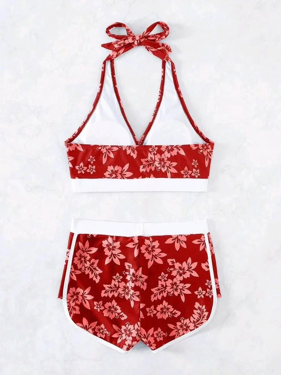 2026 Halter Sporty Bikinis Printed Swimsuit Women High Waist Shorts Swimwear Female Bathers Bathing Swimming Swim Suit Beachwear