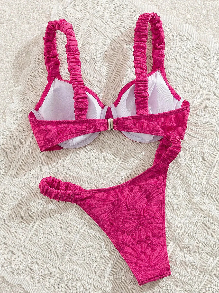 S - XL Printed Underwired Bikini Women Swimwear Female Swimsuit Two-pieces Bikini Set High Cut Bather Bathing Suit Swim Lady