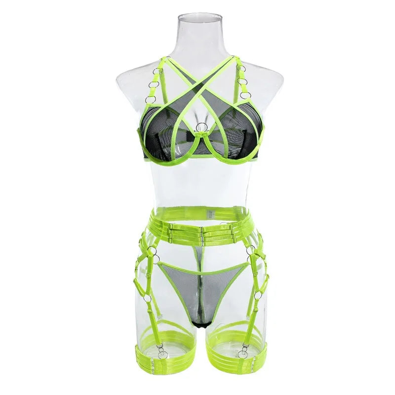 Toucheart Sexy Floral Embroidery Underwear Steel Ring Bra Lace Mesh Sexy Webbing Hollow Waistband Hanging Erotic Lingerie Suit