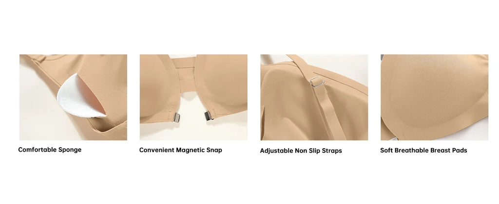 7 Pack Women's Sexy Bra Panties Set Front Closure Seamless Push-Up Wireless with Removable Padding Basic T-Shirt Lingerie