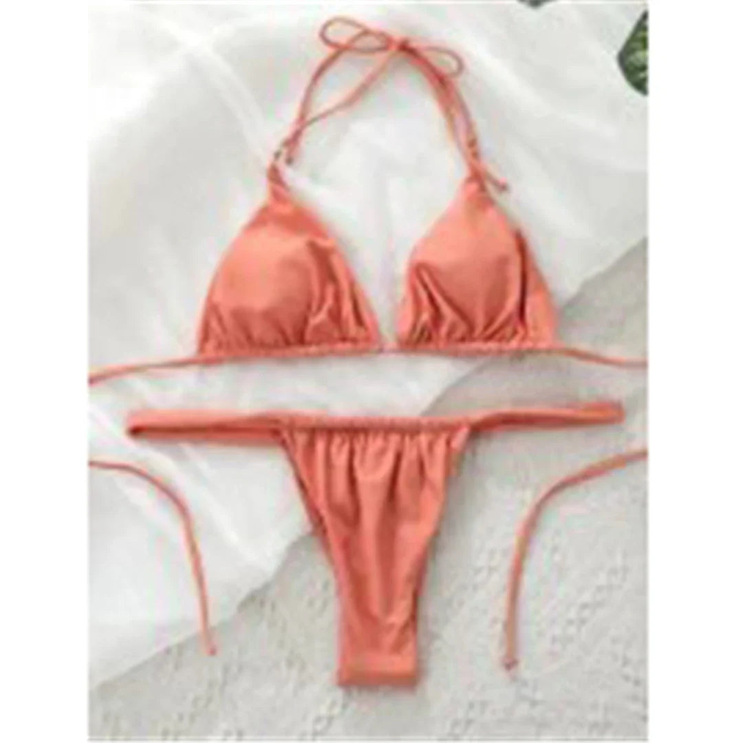 Sexy Wrinkled High Cut Thong Bikini Women Swimwear Female Swimsuit Two-Pieces Bikini Set Bather Bathing Suit Swim Lady V4010C