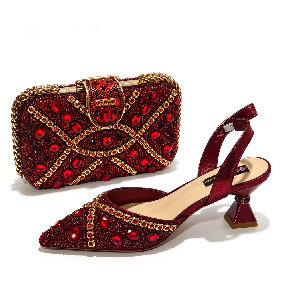 Doershow Italian Shoe and Bag Set New 2026 Women Shoes and Bag Set In Italy wine Italian Shoes with Matching Bag 1-16