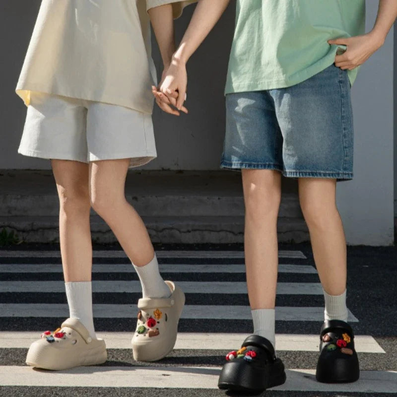 Women Fashion Clogs DIY Cartoon Charms Platform Shoes Woman Home Street Slippers Soft EVA Girls Daily Walking Beach Sandals