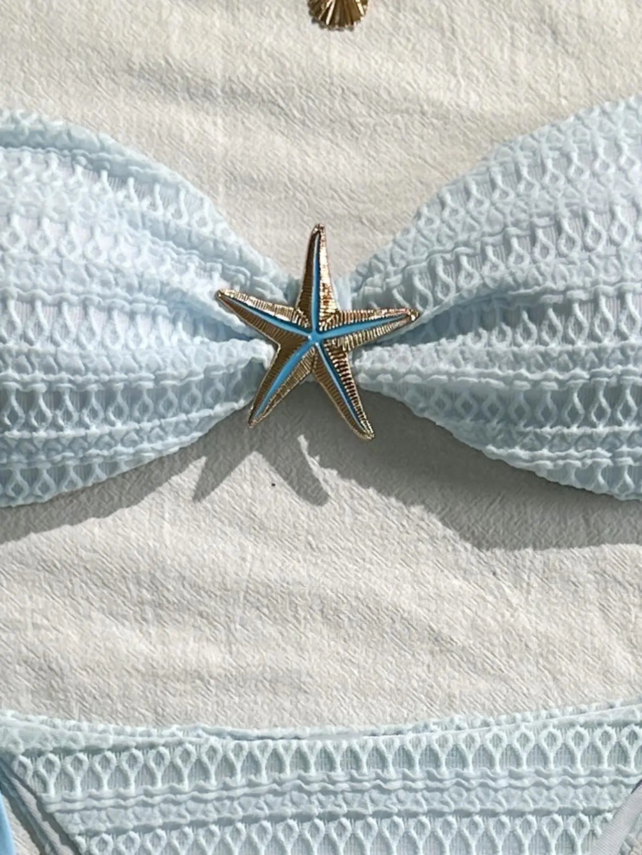 Sexy Sky Blue Micro Bikini 2026 Women Metal Starfish Ornament Pleate Push Up Tie Side Thong Swimsuit Beach Bathing Suit Swimwear