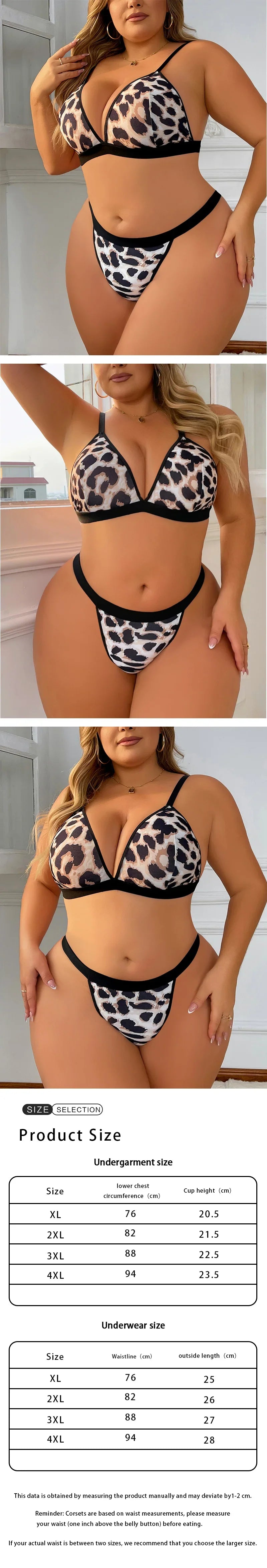 Women’s Sexy Leopard Print Lingerie Set, Plus Size Shapewear Minimizer Bra, Supportive Side-Smoothing Underwear