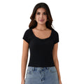 Women's Summer Solid Color Basic T-Shirts Casual Slim Fit Stylish Lace Trim Bow Crew Neck Short Sleeve Crop Tops