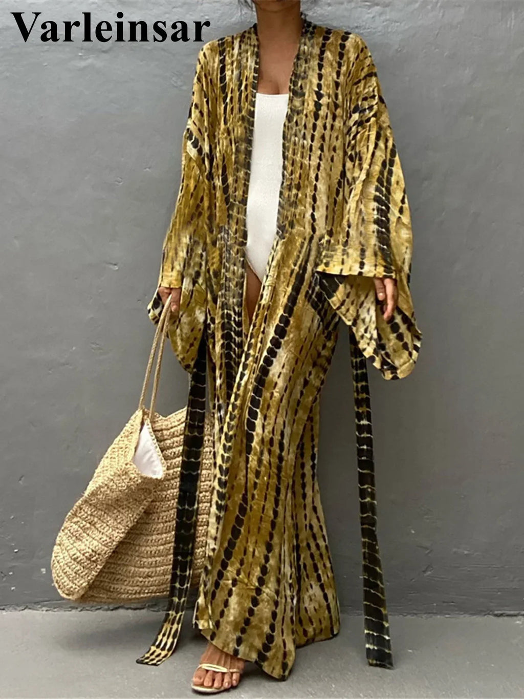 New 10 Colors Printed Long Sleeve With Belt Tunic Beach Cover Up Cover-ups Beach Dress Beach Wear Beachwear Female Women V4521