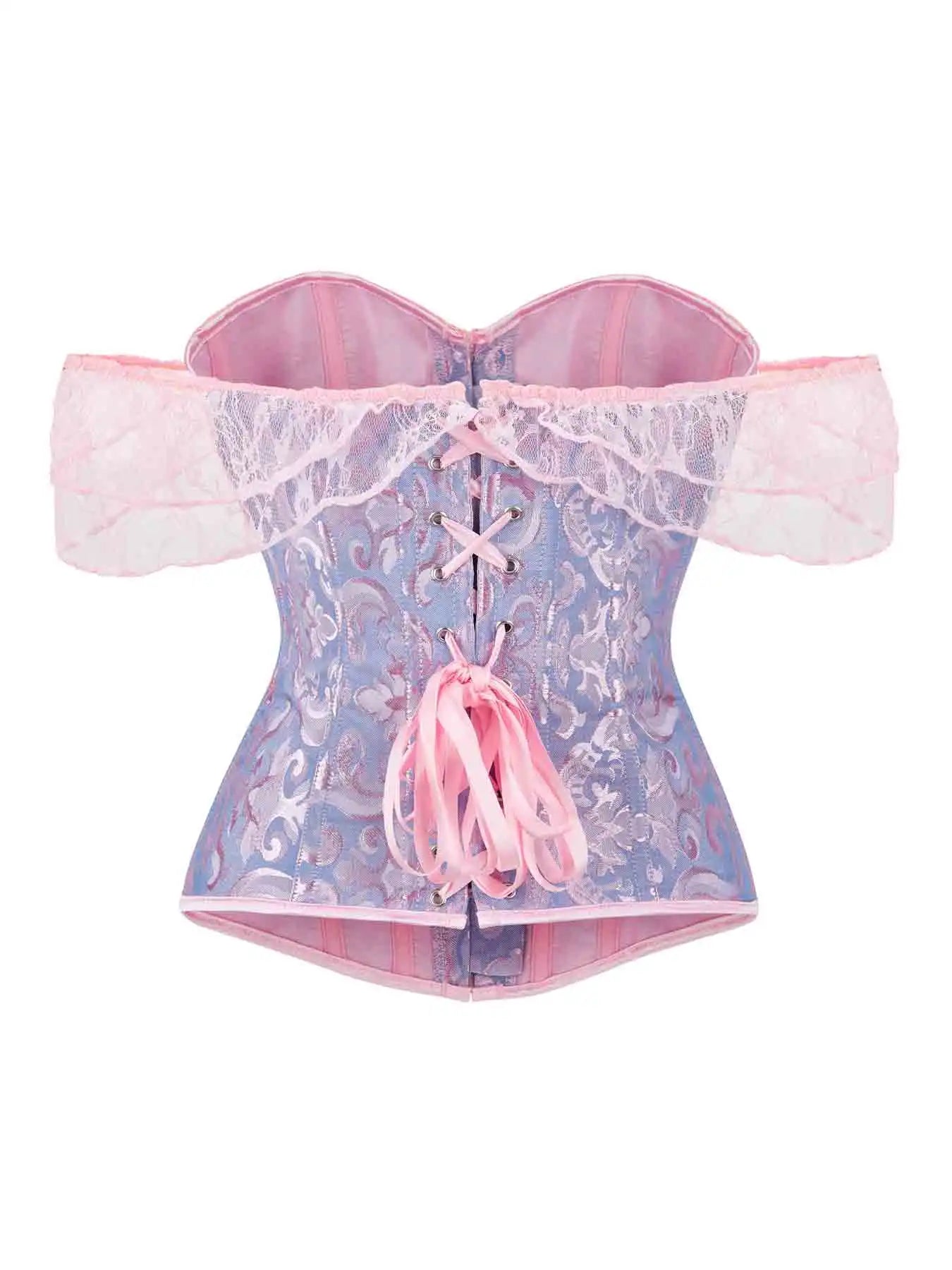 Corset's new retro lace fishbone body-shaping shirt with shoulder straps and bubble sleeves gathered to hold the sternum.