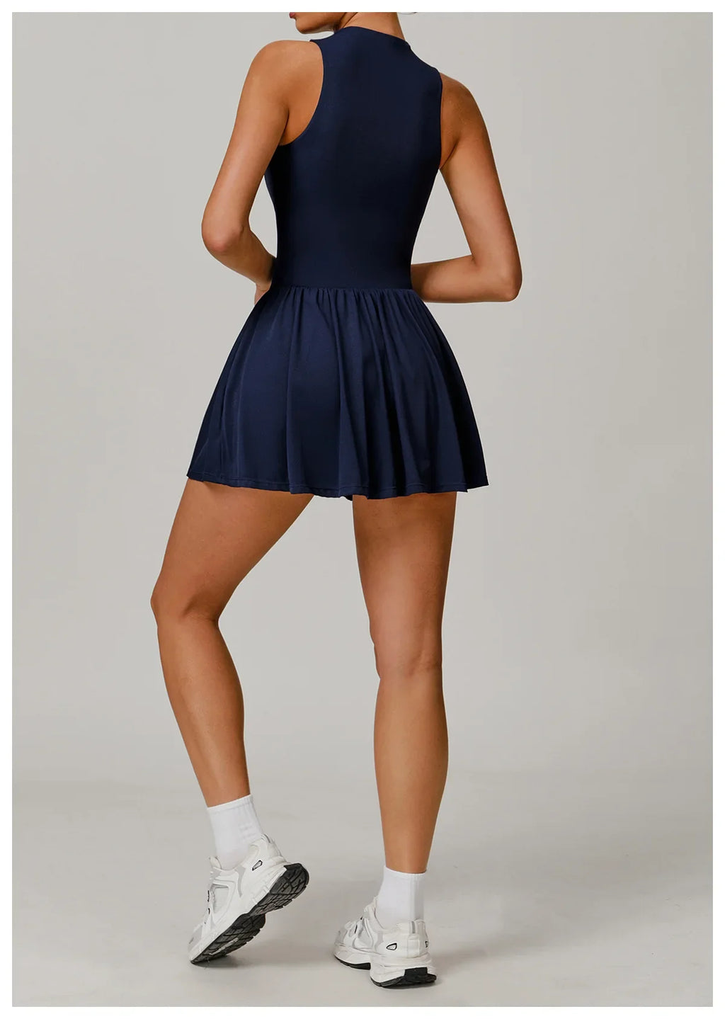 Women Front Zipper Tennis Dress Fake Two-piece Pieces Stand Up Collar Slim Fit Soft Sports Sets Fitness Pocket Skorts Yoga Suits