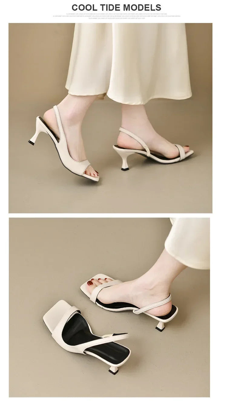 2026 New Women's Summer New Fashion Square Toe Simple Solid Color Sandals Outdoor Open Toe Casual Banquet Party Women's Sandals
