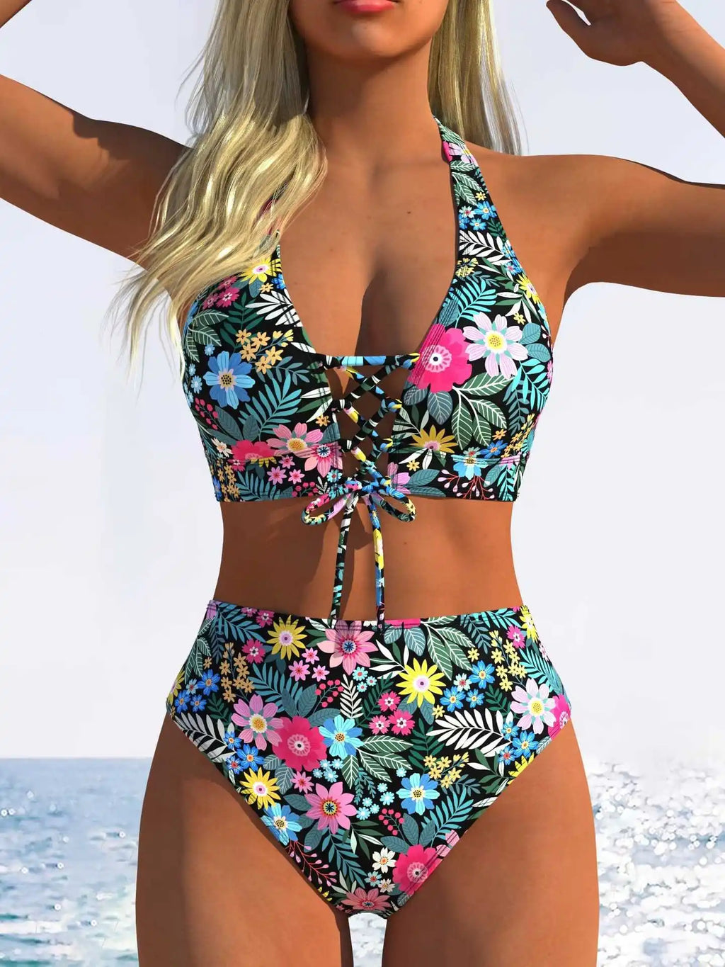 Sexy Pink Leopard Print Gradient Bikini Set Women Drawstring V Neck Push Up High Waist Swimsuit 2026 Beach Bathing Suit Swimwear