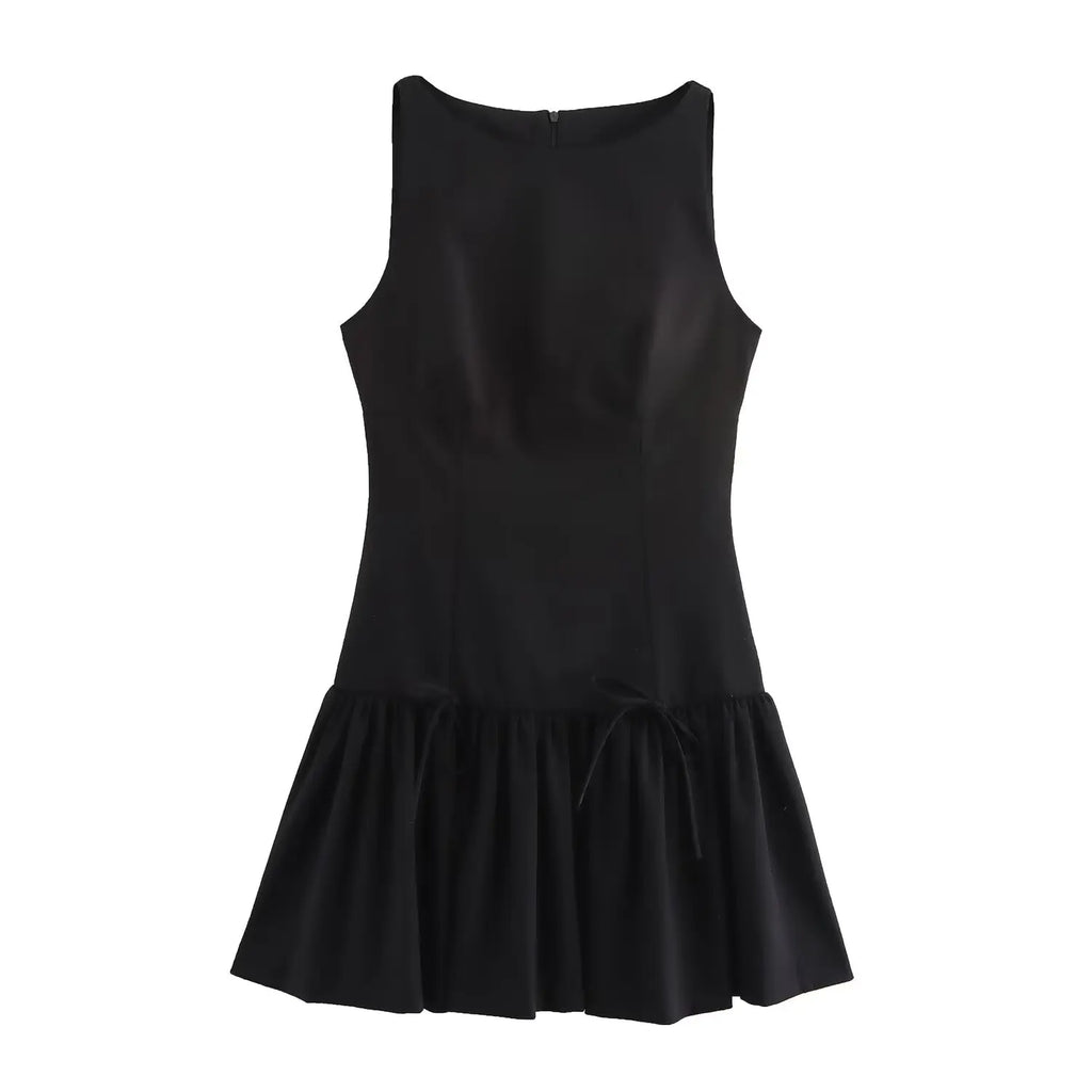 Foridol Bowknot Pleated Tank Short Dress for Women Sleeveless Casual Party Short Dress Female Casual Autumn Winter Dress