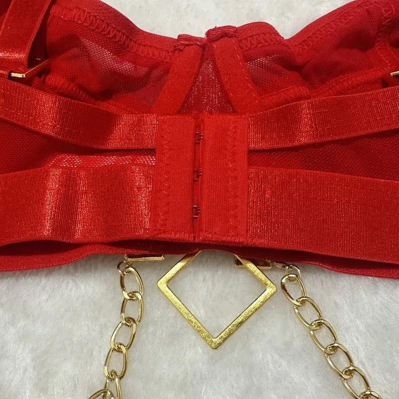 Toucheart Erotic Underwear Mesh See-through Patchwork Metal Chain Hot Girls Sexy Seductive Coquette Nightclub Party Dance Suit