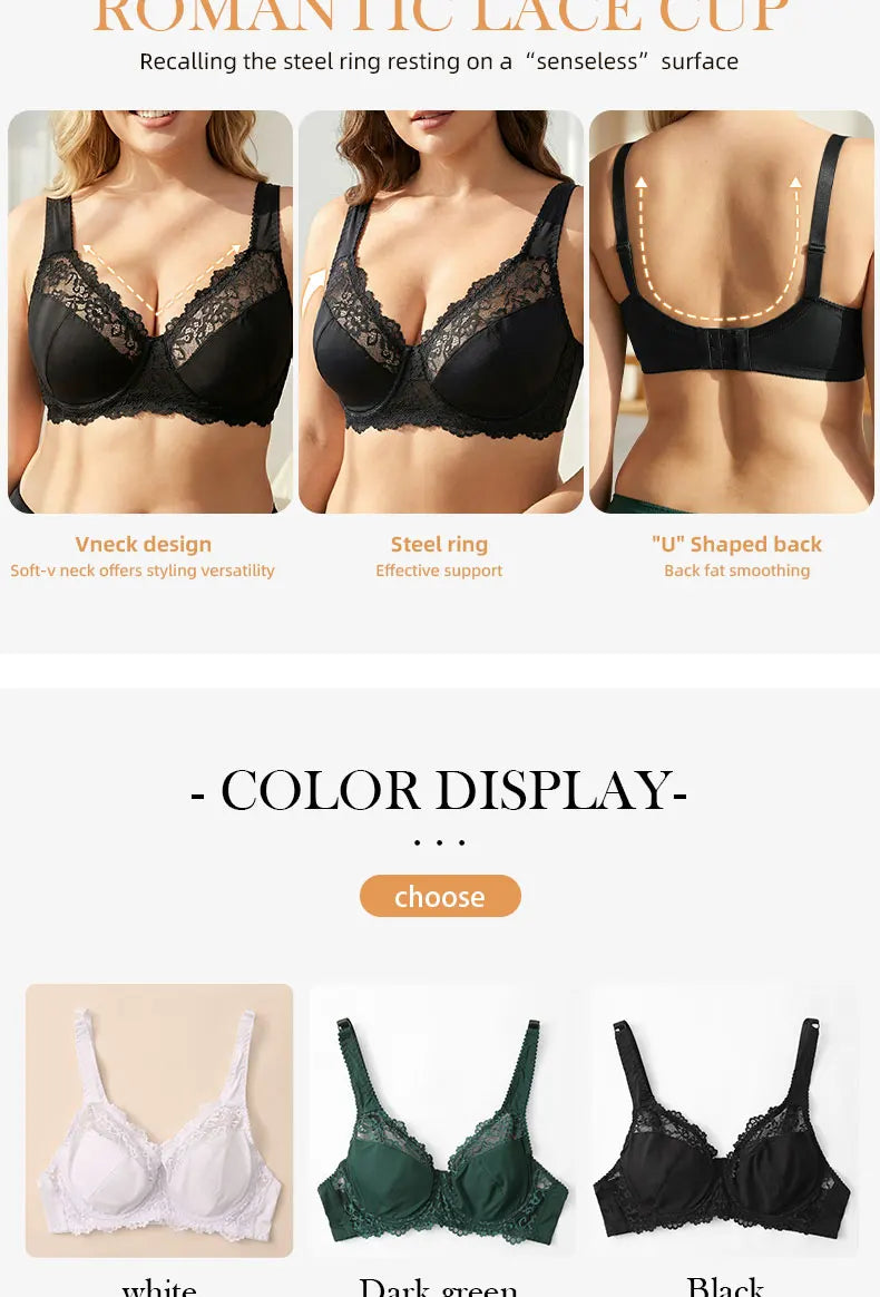 3 Pcs Elegant Lace Bra Non-Padded, Floral Pattern Women's Bras Sexy Lingerie BH Top Brassiere Underwire Plus Size A B C D E Cup