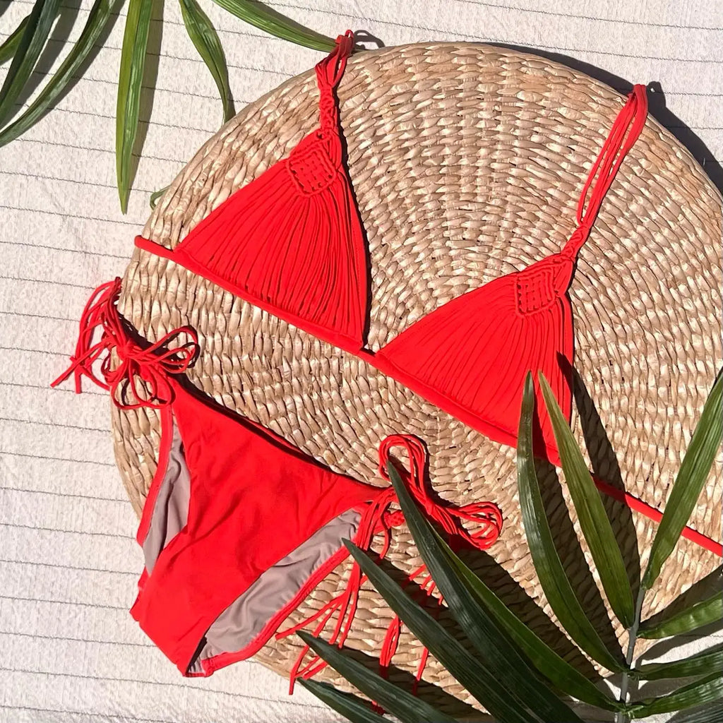 New Bandage Stripes Brazilian Bikini Swimwear Women's Swimsuit Two Piece Set Female Sexy Lace up Mujer Beachwear Summer
