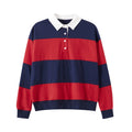 Women Long Sleeve Spring Fall Lapel Collar T-shirts Striped Contrast Color Loose Pullovers Streetwear Tops