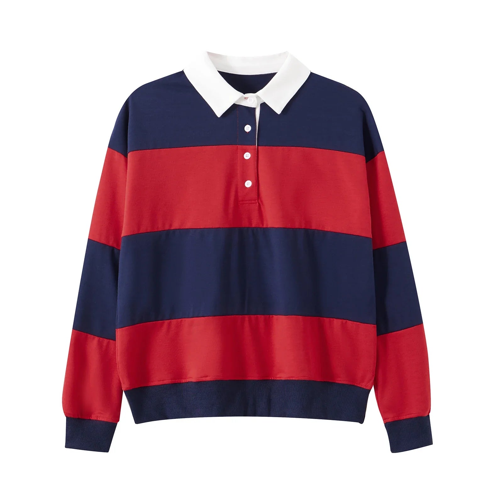 Women Long Sleeve Spring Fall Lapel Collar T-shirts Striped Contrast Color Loose Pullovers Streetwear Tops