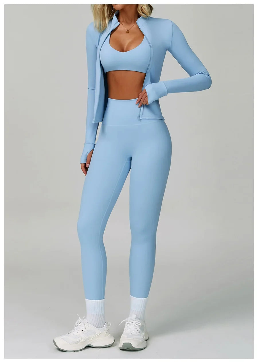 New Sportswear Seamless Yoga Set Gym Clothes Sportswear Long sleeved jacket Women Fitness Set Tracksuits Sports Bra Gym Leggings