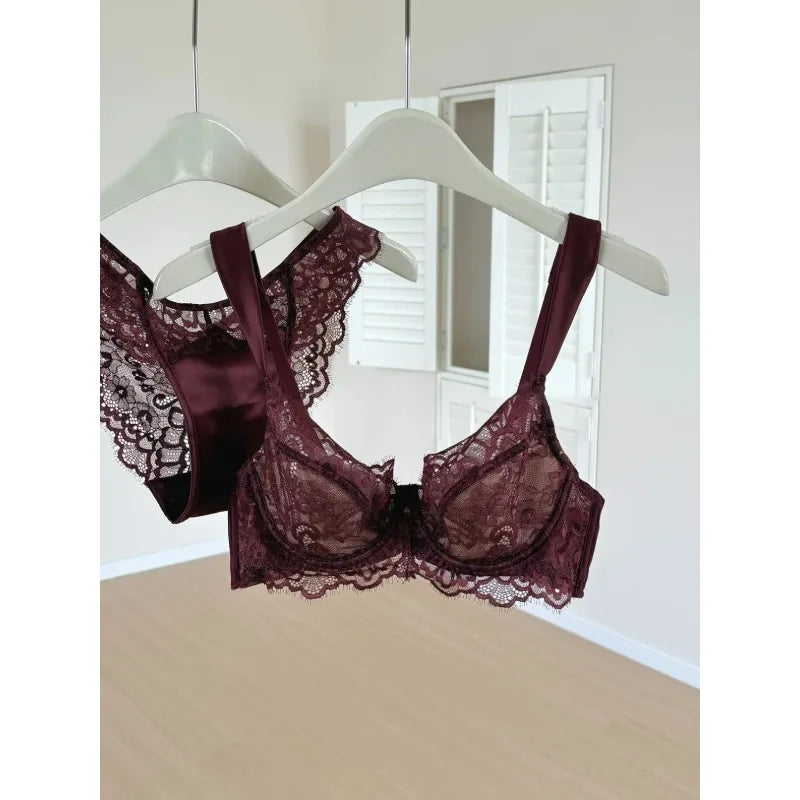 French Style U-Back Lace Minimizer Bra Set for Women | Big Bust Support Deep V Anti-Sagging | Sexy Summer Lingerie MOYISU Panty