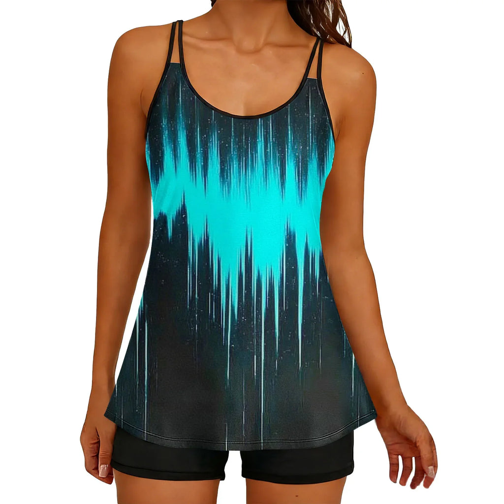 2026 Printed Tankini High Waist Strappy Swimsuit Women Two Pieces Swimwear Female Bathers Swimming Bathing Swimming Swim Suit