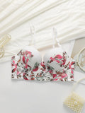 Floral Print Push Up Corset Bra For Women Sexy Longline Bustier Top Underwire Lingerie With Adjustable Straps B6060