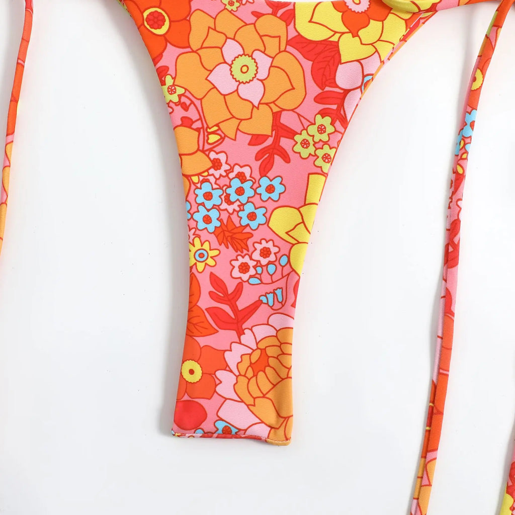 sexy floral print micro mini bikini halter string triangle swimwear thong swimsuit women biquini bikini set bathing suits