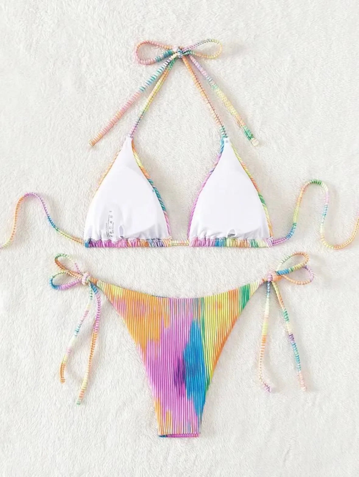 Women rainbow print micro bikini sets two pieces tie halter thong swimsuit Swimwear bathing suit beach outfits biquini