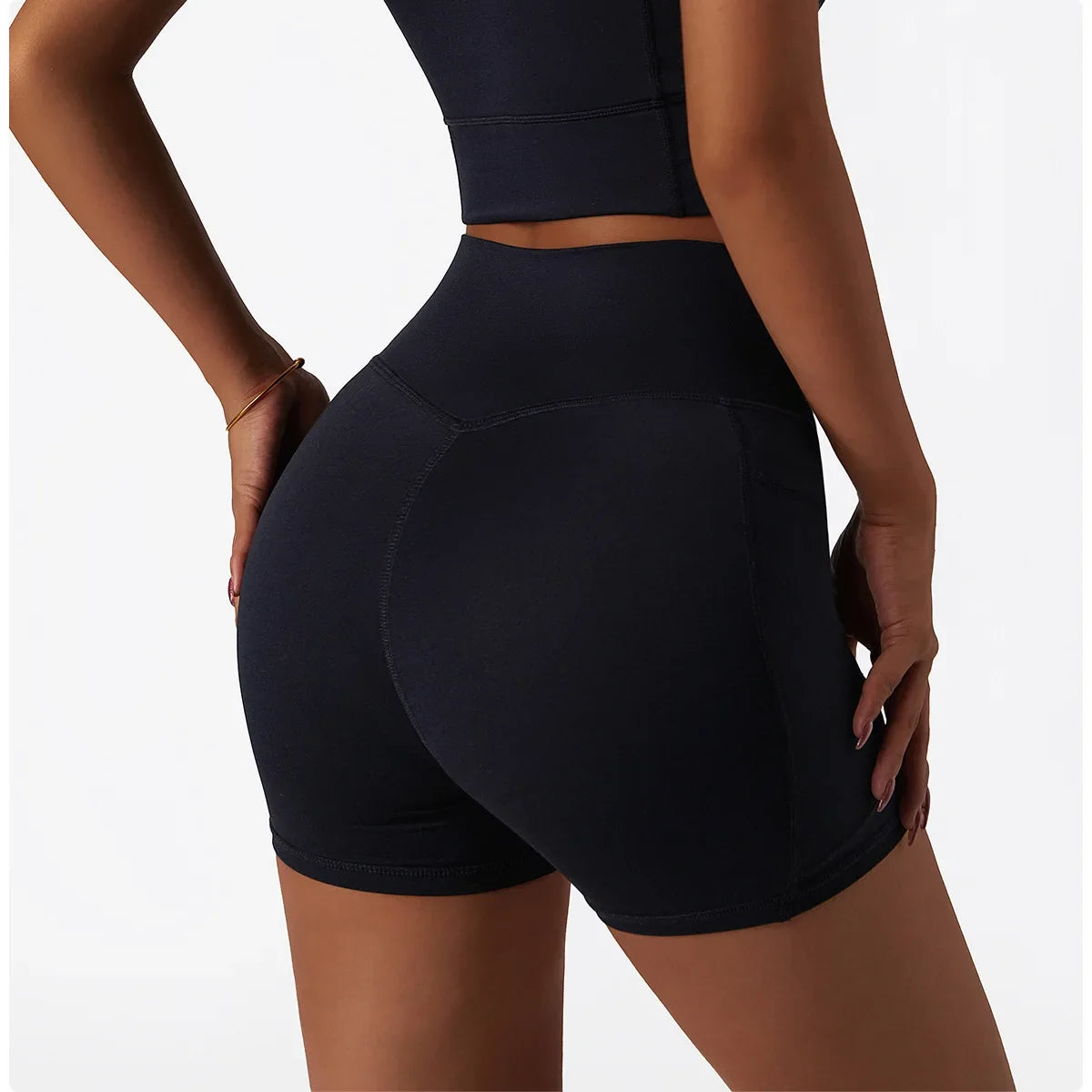 Comfortable Skin Friendly Summer High Waist Yoga Shorts Gym Hip Lift Pants Pocket Breathable Running Cycling Sports Shorts Women