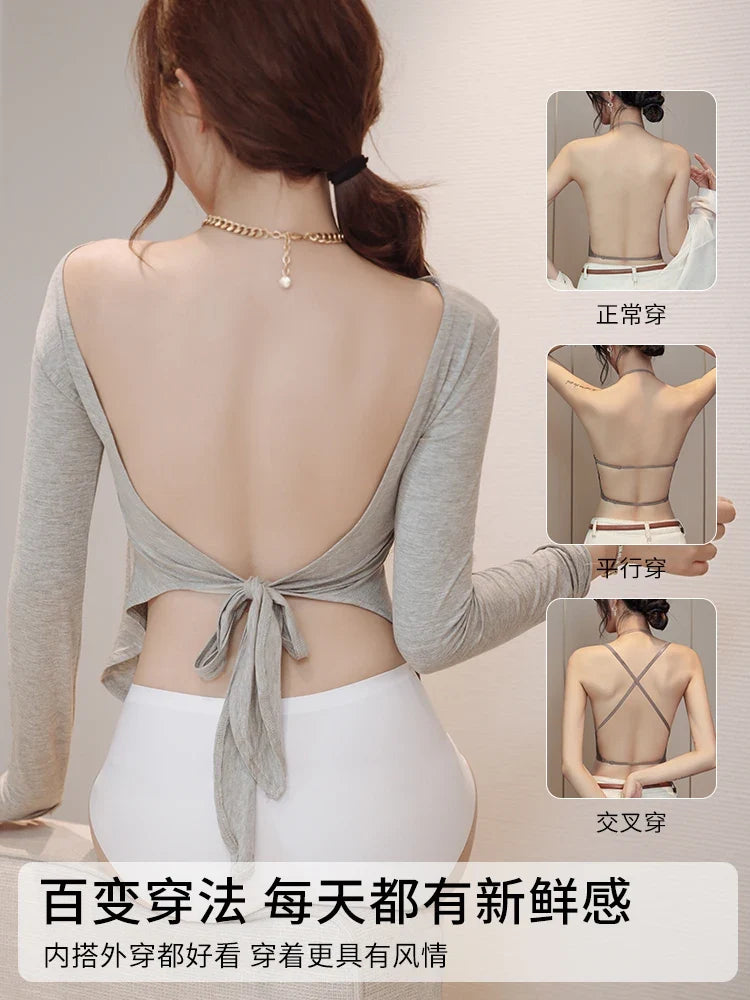MOYISU Low Back Bra Small Chest -Thickened Pads Convertible Straps Seamless Enhancer for Dresses Elegant Exposed Shoulder Design